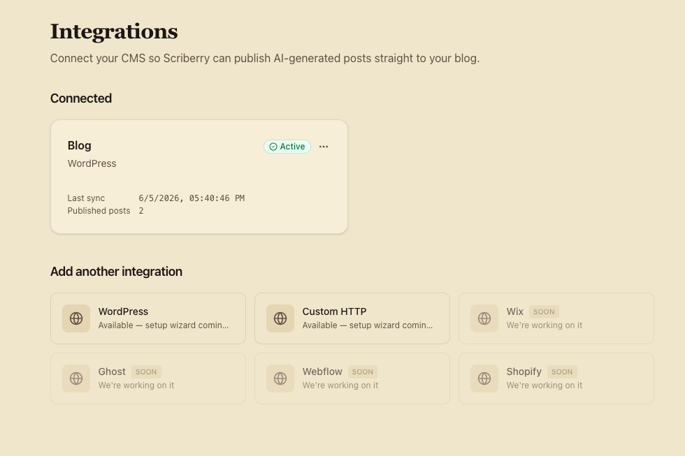 Integrations tab
