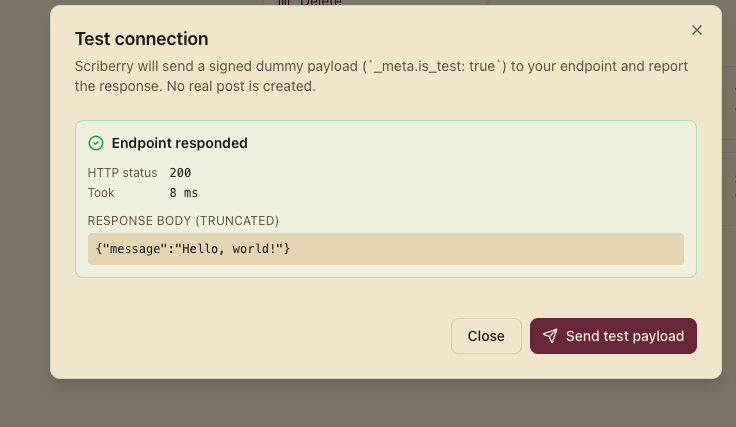 Custom request test endpoint